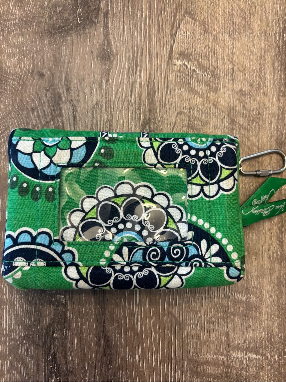 Vera Bradley Green Navy White Floral Card Case Wristlet